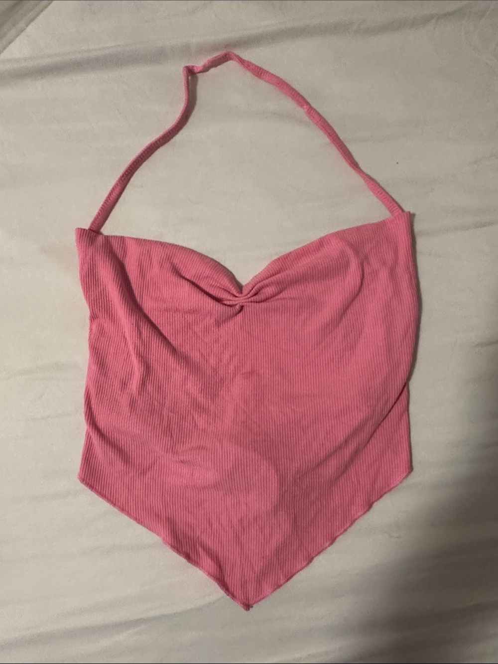 Pink Ribbed Halter Scarf Top